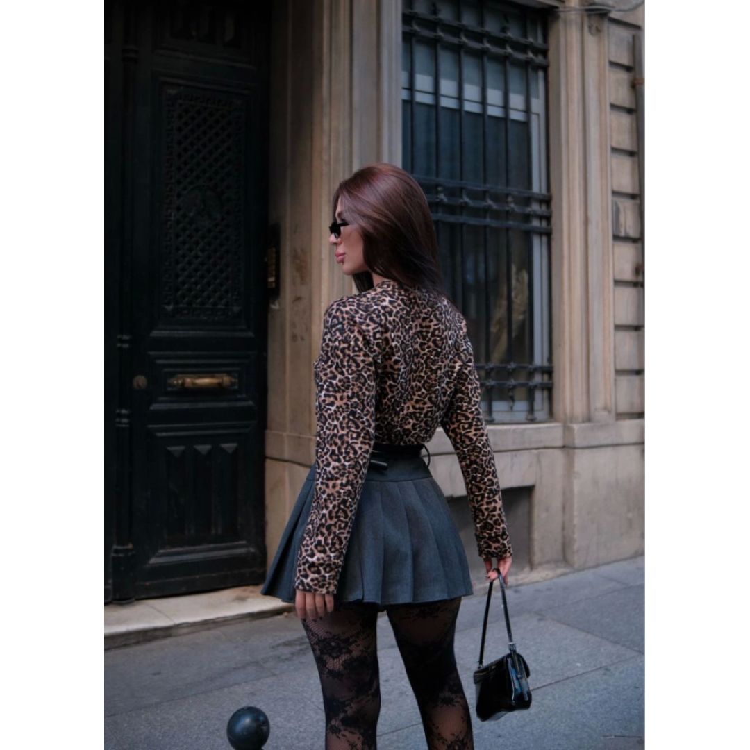 Leopar Desenli Uzun Kollu Crop - Leopar 137954 Leopar Desenli Uzun Kollu Crop - Leopar 137954