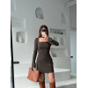 Kare Yaka Mını Boy Fitilli Elbise - Füme - 137957 Kare Yaka Mını Boy Fitilli Elbise - Füme - 137957