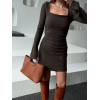 Kare Yaka Mını Boy Fitilli Elbise - Füme - 137957 Kare Yaka Mını Boy Fitilli Elbise - Füme - 137957