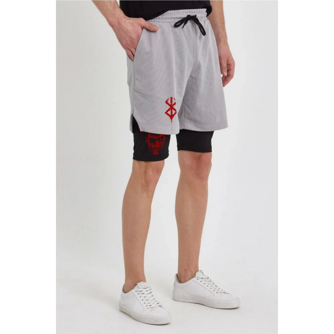 Unisex Baskılı İç Cepli Sporcu Alt Taytlı Şort - Gri 138040
