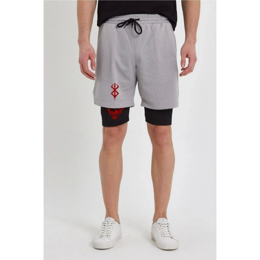Unisex Baskılı İç Cepli Sporcu Alt Taytlı Şort - Gri 138040