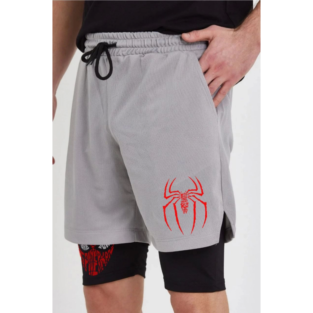 Unisex Baskılı İç Cepli Sporcu Alt Taytlı Şort - Gri 138041 Unisex Baskılı İç Cepli Sporcu Alt Taytlı Şort - Gri 138041