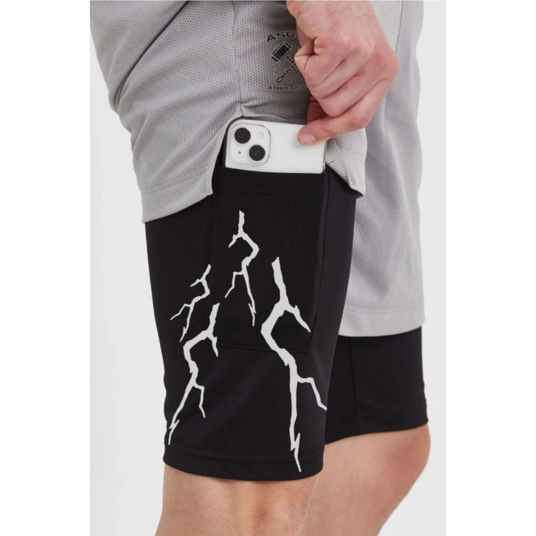 Unisex Baskılı İç Cepli Sporcu Alt Taytlı Şort - Gri 138042 Unisex Baskılı İç Cepli Sporcu Alt Taytlı Şort - Gri 138042