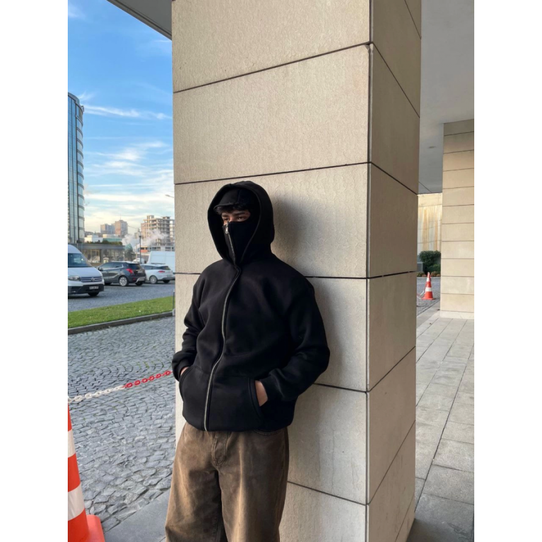 Samuray Kapüşonlu ZIP Fermuarlı Kapüşonlu Özel Tasarım SweatShirt - Siyah 138248 Samuray Kapüşonlu ZIP Fermuarlı Kapüşonlu Özel Tasarım SweatShirt - Siyah 138248