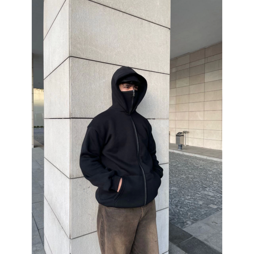 Samuray Kapüşonlu ZIP Fermuarlı Kapüşonlu Özel Tasarım SweatShirt - Siyah 138248 Samuray Kapüşonlu ZIP Fermuarlı Kapüşonlu Özel Tasarım SweatShirt - Siyah 138248
