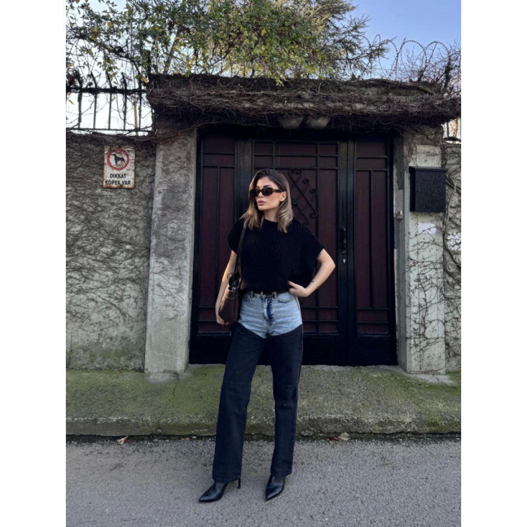 Jeans Kot Parçalı Palazzo Pantolon - Siyah 138404 Jeans Kot Parçalı Palazzo Pantolon - Siyah 138404
