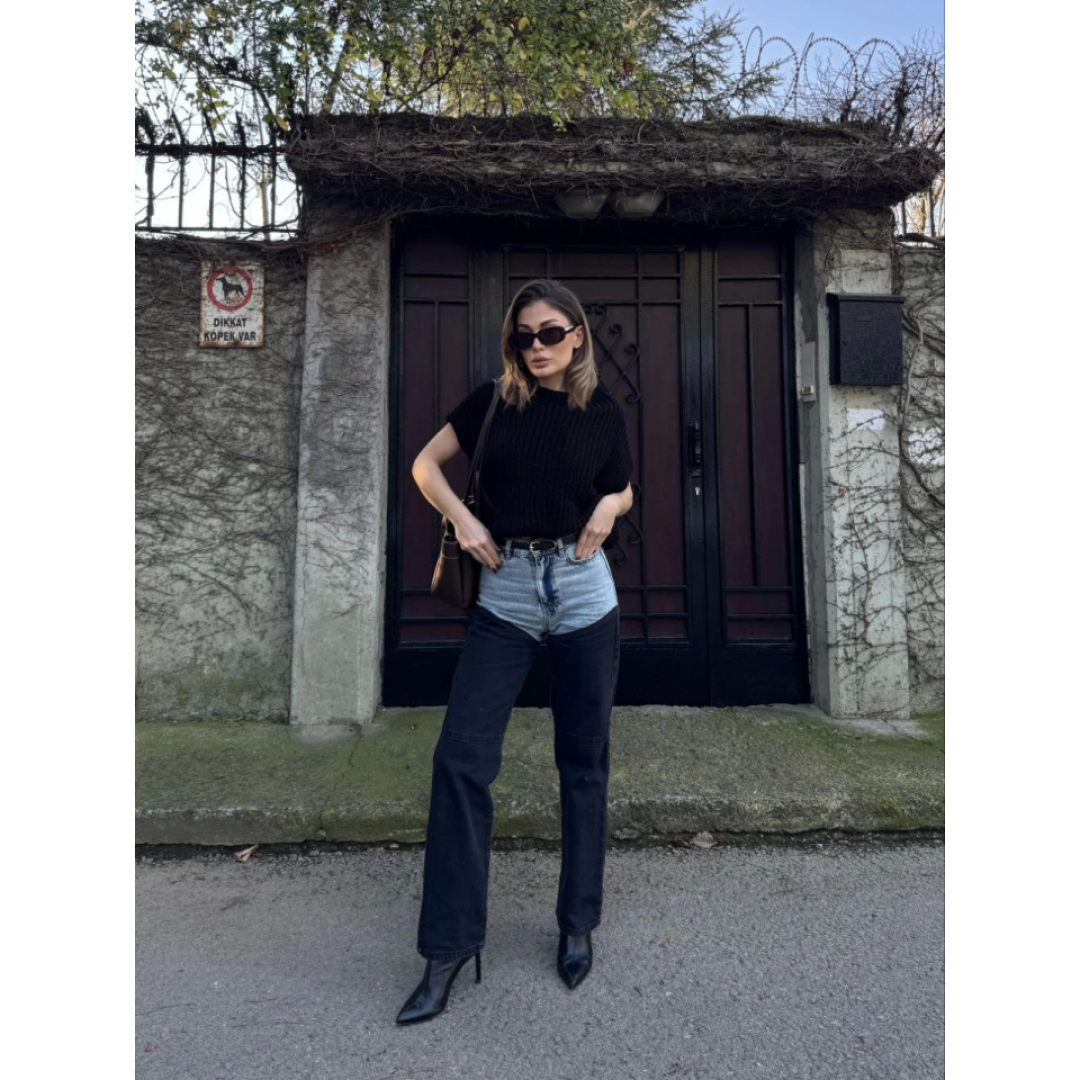 Jeans Kot Parçalı Palazzo Pantolon - Siyah 138404 Jeans Kot Parçalı Palazzo Pantolon - Siyah 138404