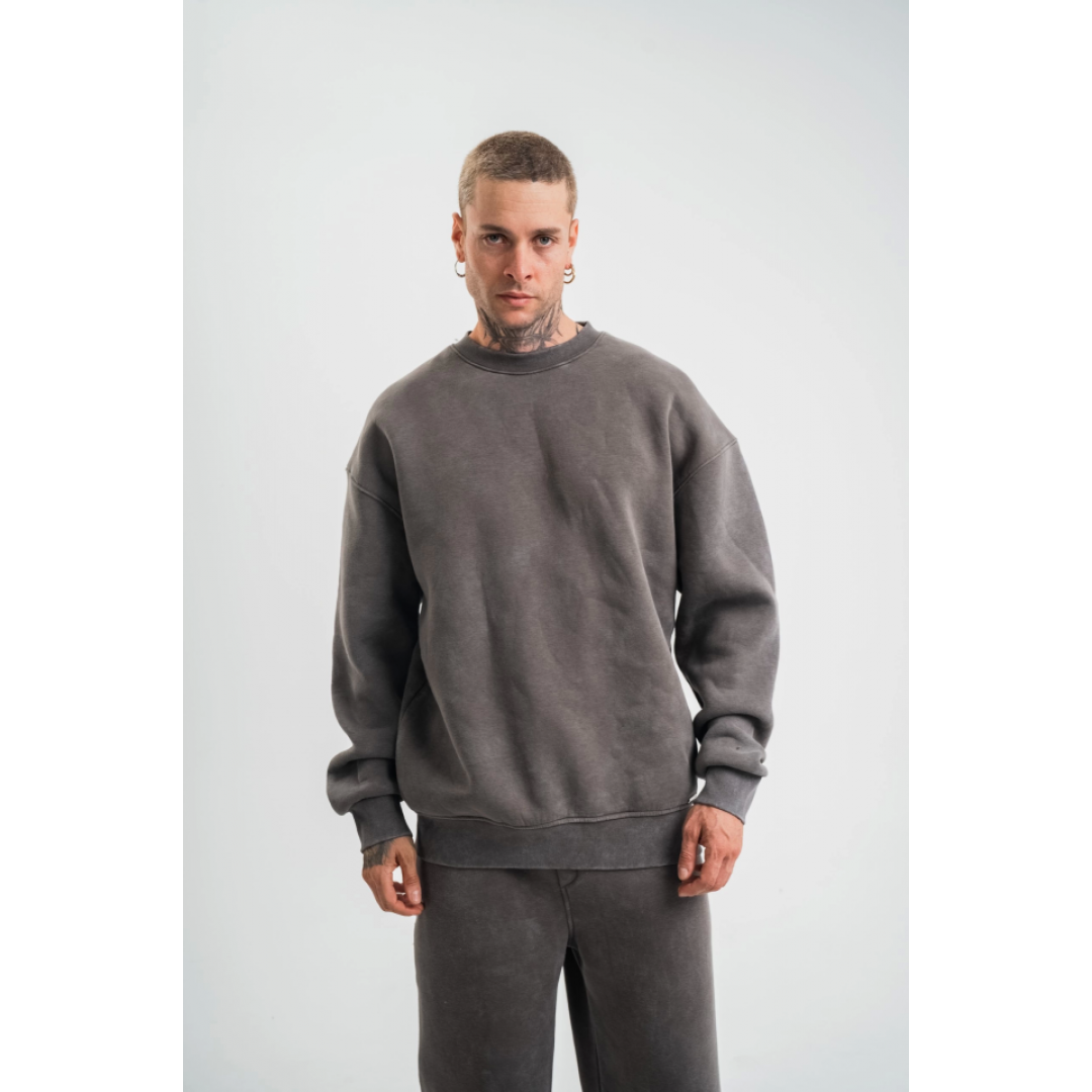 Unisex Uzun Kol Bisiklet Yaka Yıkamalı SweatShirt - Füme 138574 Unisex Uzun Kol Bisiklet Yaka Yıkamalı SweatShirt - Füme 138574
