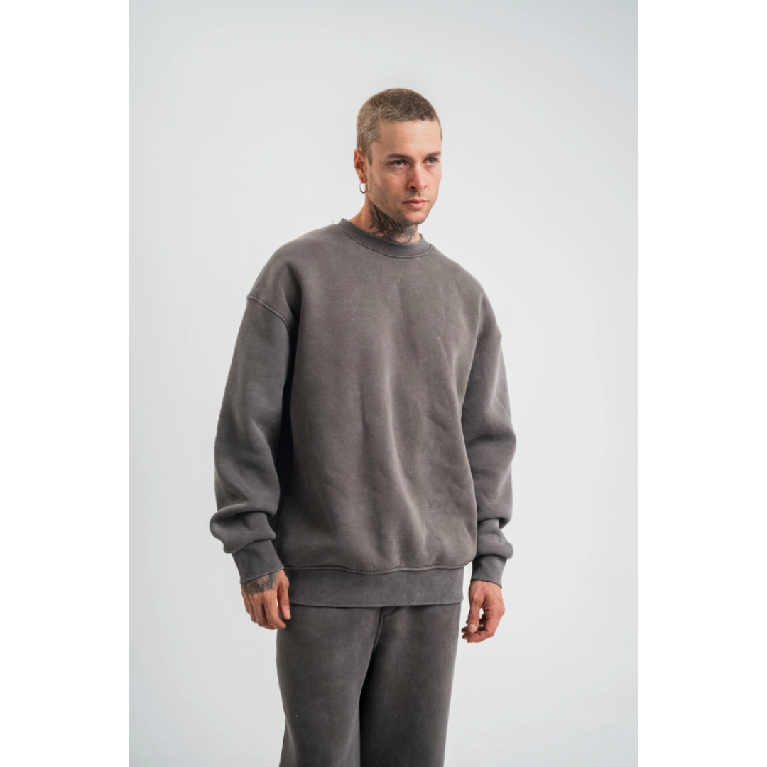 Unisex Uzun Kol Bisiklet Yaka Yıkamalı SweatShirt - Füme 138574 Unisex Uzun Kol Bisiklet Yaka Yıkamalı SweatShirt - Füme 138574
