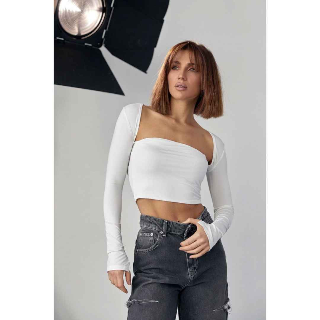 Kara Yaka Uzun Kollu Crop - Beyaz 138706