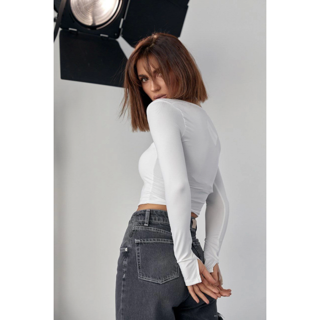 Kara Yaka Uzun Kollu Crop - Beyaz 138706