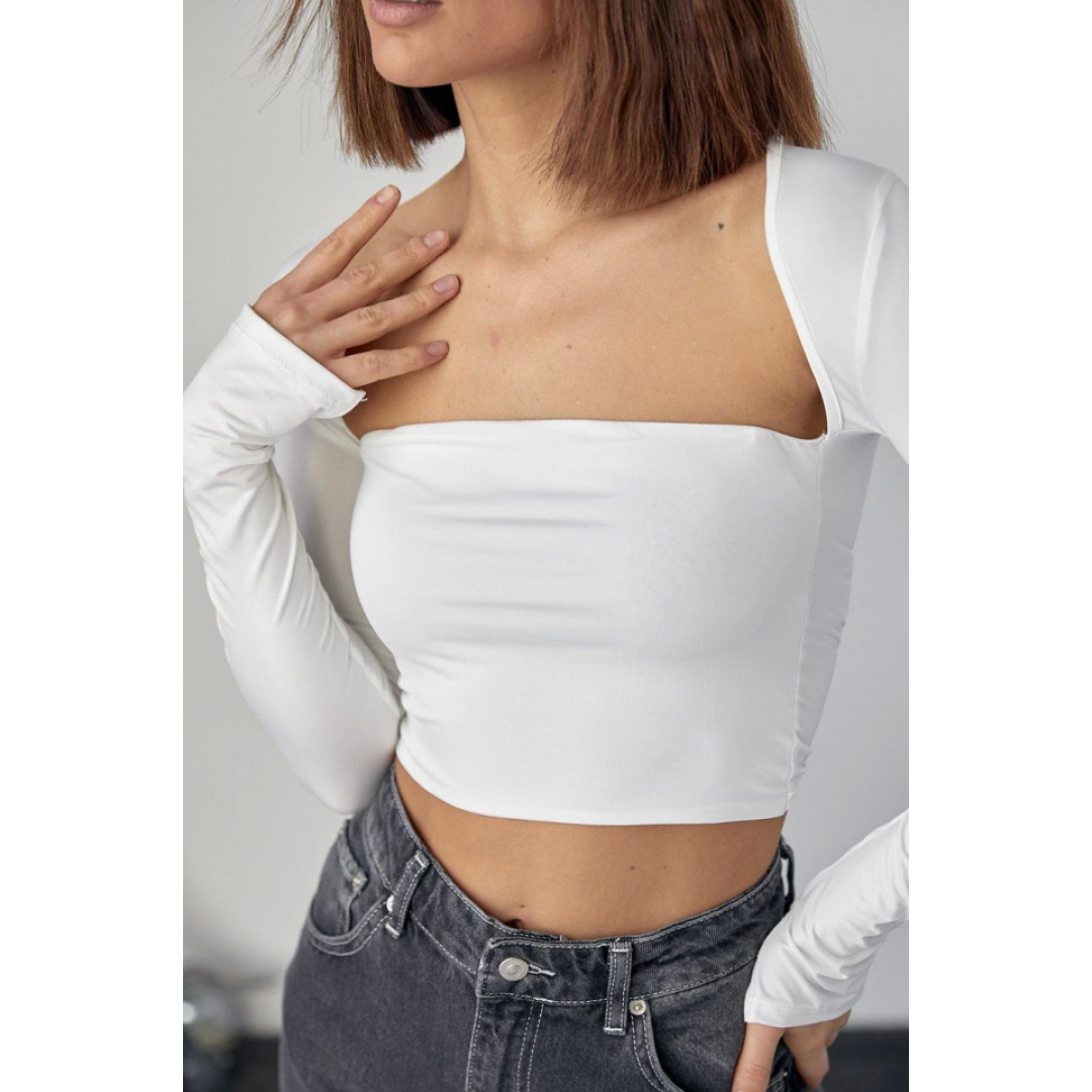 Kara Yaka Uzun Kollu Crop - Beyaz 138706