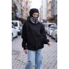 Samuray Kapşonlu ZIP Fermuarlı Çift Kapşonlu Nakışlı SweatShirt- Siyah 139155