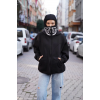 Samuray Kapşonlu ZIP Fermuarlı Çift Kapşonlu Nakışlı SweatShirt- Siyah 139155