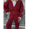 Geniş V Yaka Üç İplik Sweat Takım - Bordo - 139159