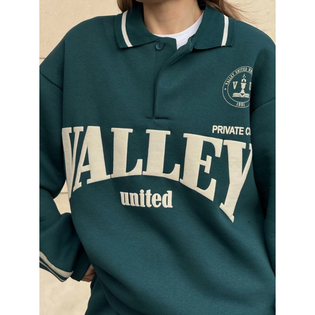 Üç İplik Yakalı Sweat Baggy Pantalonlu Takım - Yeşil - 139522 Üç İplik Yakalı Sweat Baggy Pantalonlu Takım - Yeşil - 139522