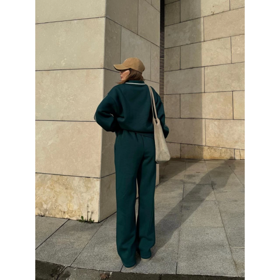 Üç İplik Yakalı Sweat Baggy Pantalonlu Takım - Yeşil - 139522 Üç İplik Yakalı Sweat Baggy Pantalonlu Takım - Yeşil - 139522