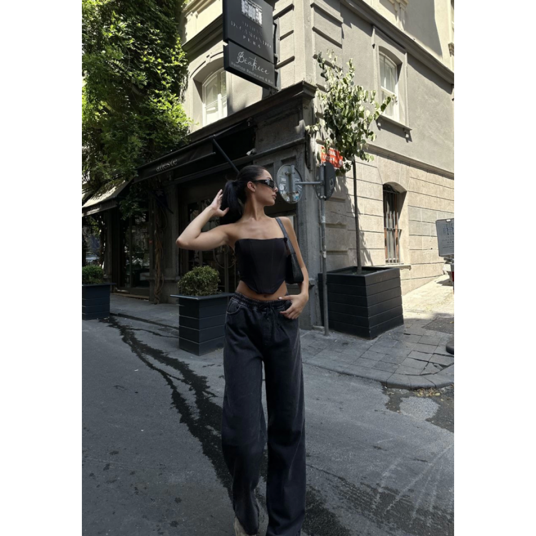 Arkadan Yırtmaçlı Jeans Kot Palazzo Pantolon - Siyah - 139989 Arkadan Yırtmaçlı Jeans Kot Palazzo Pantolon - Siyah - 139989