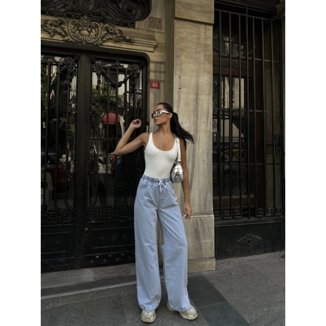 Arkadan Yırtmaçlı Jeans Kot Palazzo Pantolon - Mavi - 139990 Arkadan Yırtmaçlı Jeans Kot Palazzo Pantolon - Mavi - 139990