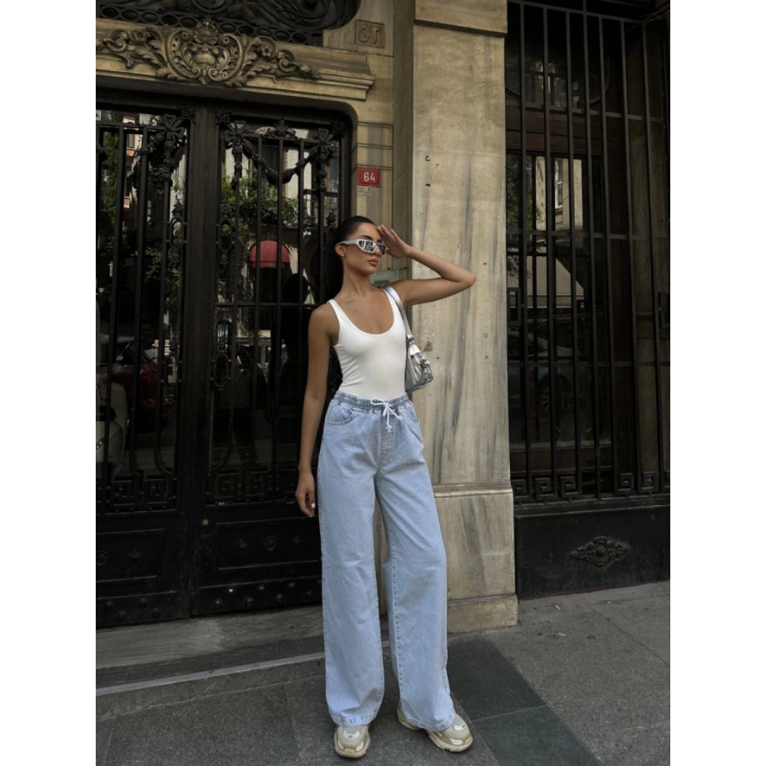 Arkadan Yırtmaçlı Jeans Kot Palazzo Pantolon - Mavi - 139990 Arkadan Yırtmaçlı Jeans Kot Palazzo Pantolon - Mavi - 139990