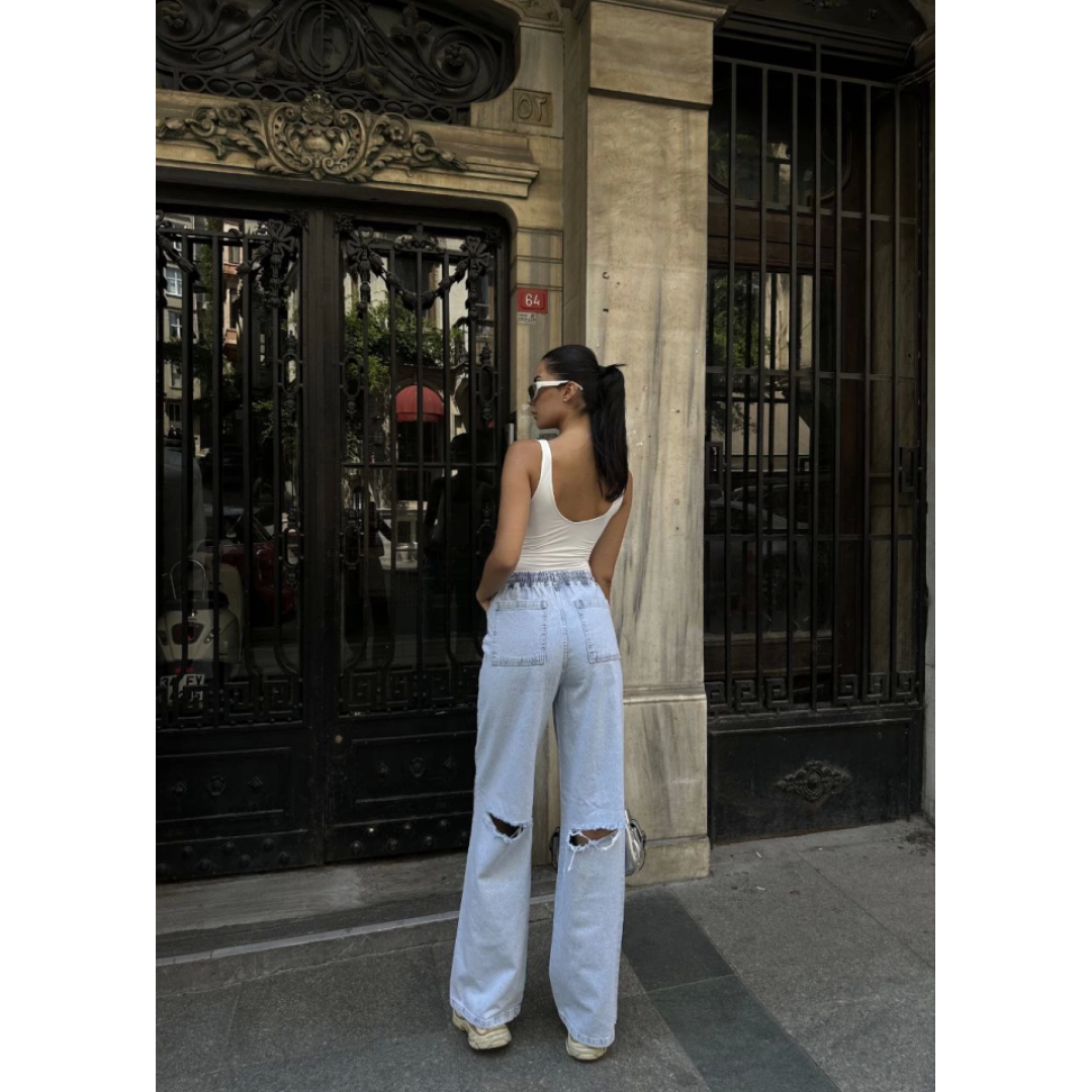 Arkadan Yırtmaçlı Jeans Kot Palazzo Pantolon - Mavi - 139990 Arkadan Yırtmaçlı Jeans Kot Palazzo Pantolon - Mavi - 139990