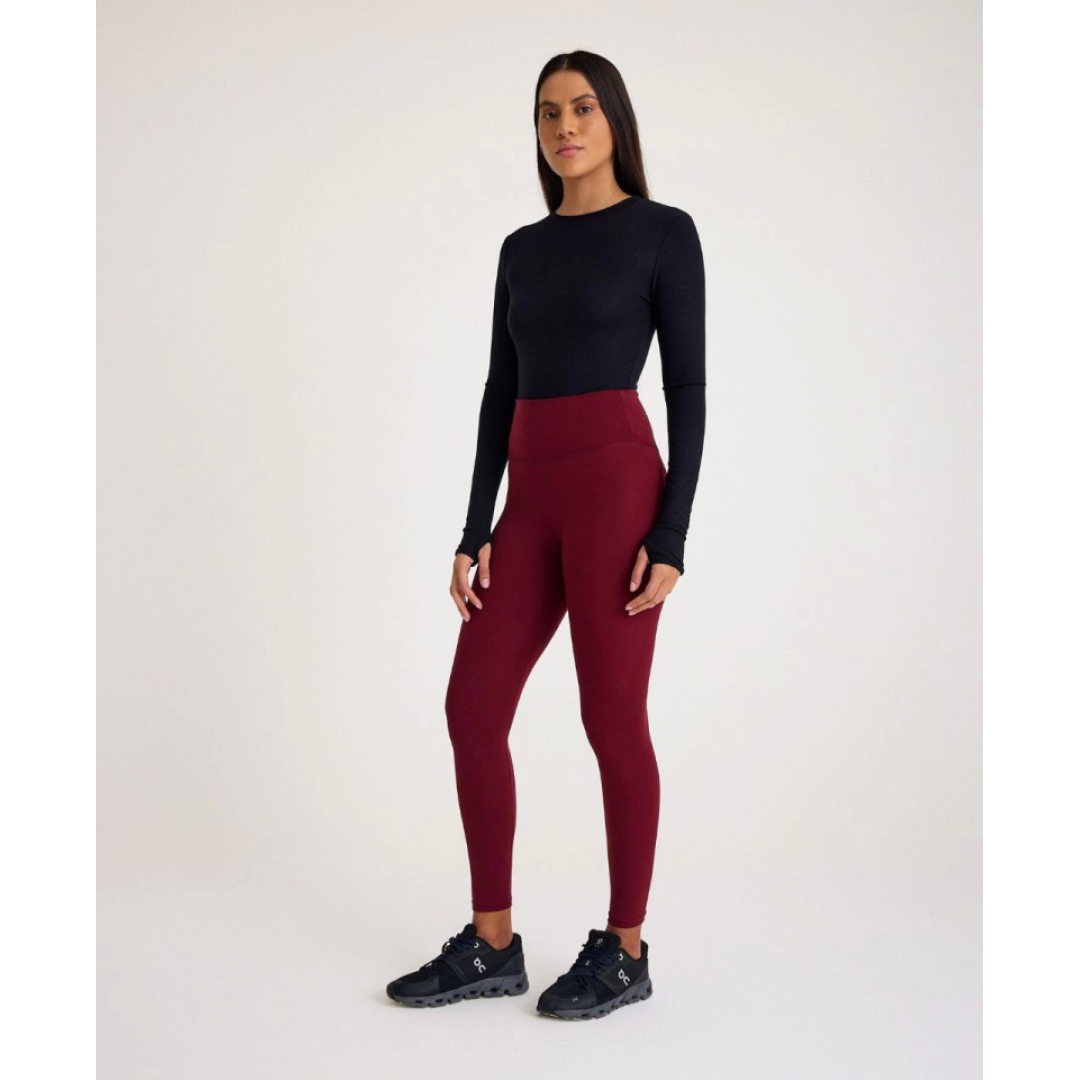 Nonofit Yüksek Bel Düz Sporcu Tayt - Bordo 140043