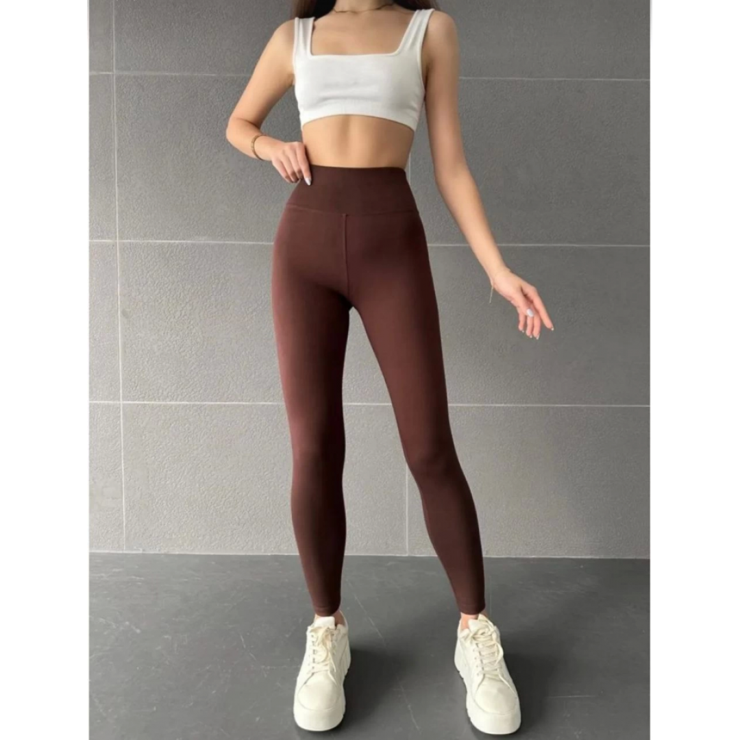 Nonofit Yüksek Bel Düz Özel Tasarım Sporcu Tayt - Kahve 140046
