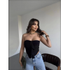 Sandy Asimetrik Büzgülü Straplez Bluz - Siyah 140153 Sandy Asimetrik Büzgülü Straplez Bluz - Siyah 140153