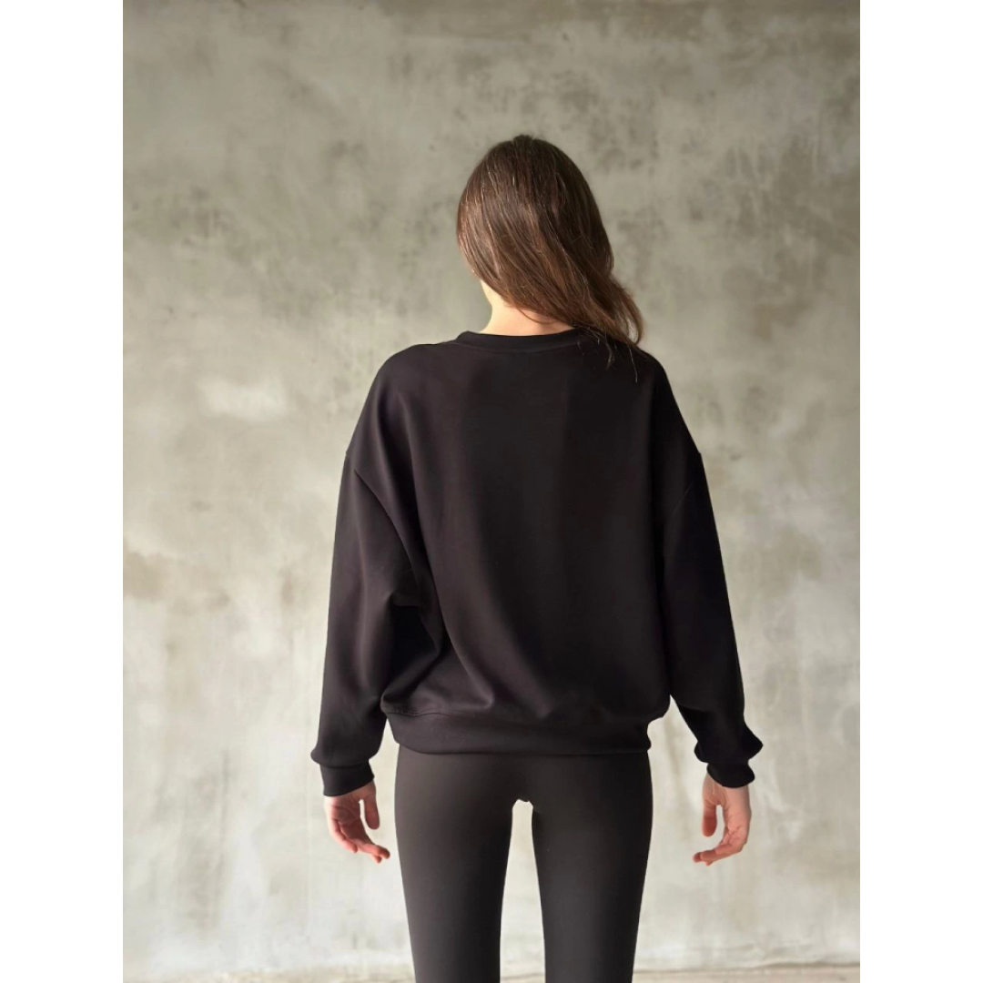 Osy Modal Yumuşak Dokulu Kumaş Bisiklet Yaka Oversize Sweatshirt - Siyah 140165