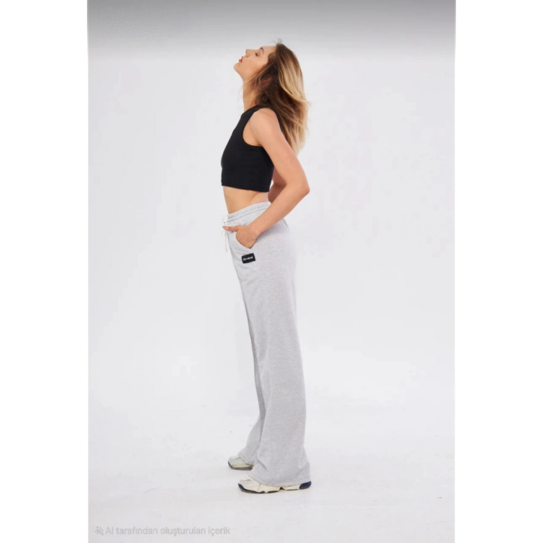 İki Iplik Bol Paça Eşofman Pantalon - Gri - 140546 İki Iplik Bol Paça Eşofman Pantalon - Gri - 140546