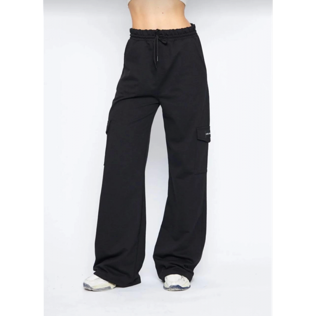 Kargo Cepli Palazzo Oversize Kesim İki Iplik Bol Paça Eşofman Altı Pantalon - Siyah 140553 Kargo Cepli Palazzo Oversize Kesim İki Iplik Bol Paça Eşofman Altı Pantalon - Siyah 140553