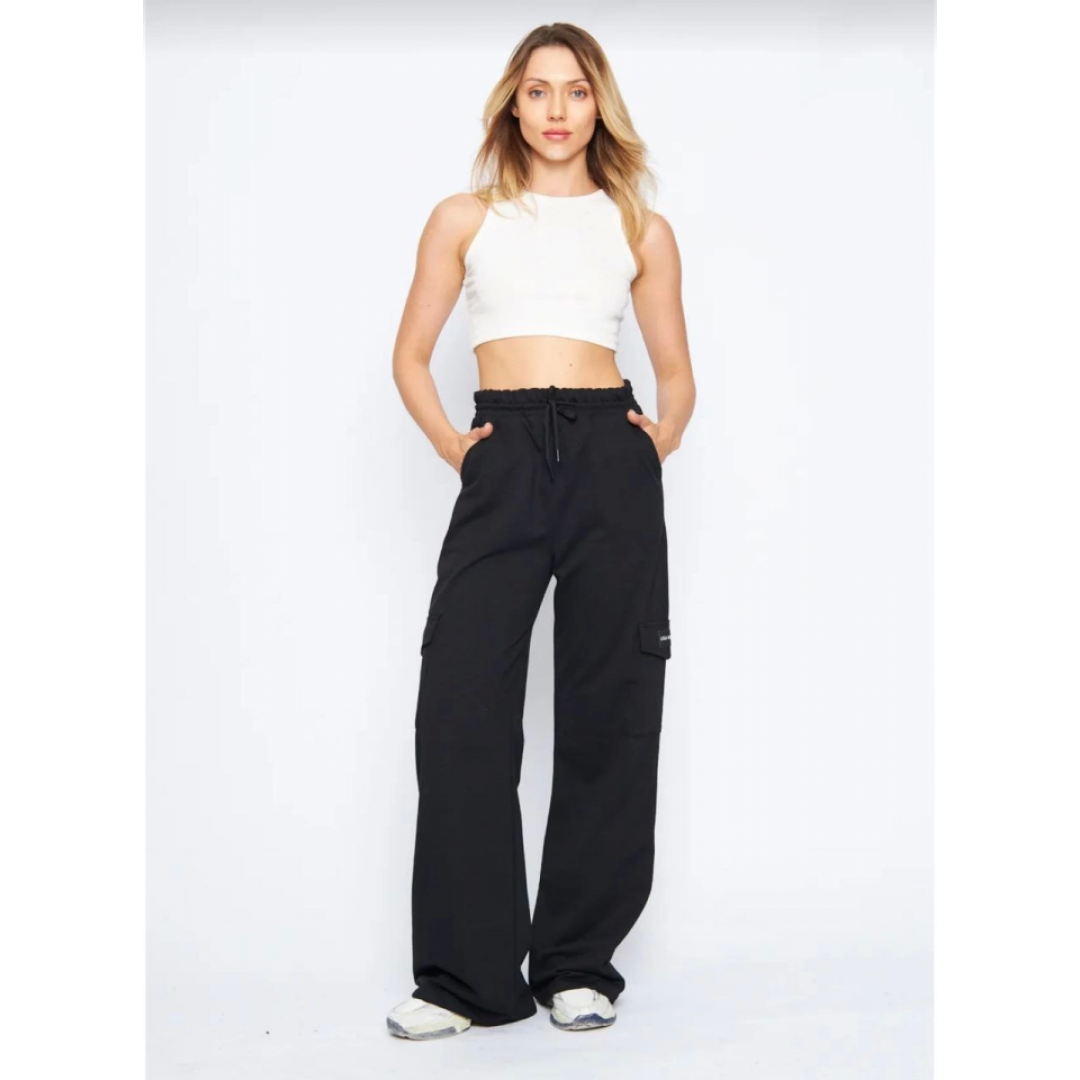 Kargo Cepli Palazzo Oversize Kesim İki Iplik Bol Paça Eşofman Altı Pantalon - Siyah 140553 Kargo Cepli Palazzo Oversize Kesim İki Iplik Bol Paça Eşofman Altı Pantalon - Siyah 140553