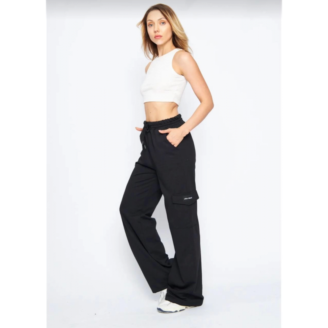 Kargo Cepli Palazzo Oversize Kesim İki Iplik Bol Paça Eşofman Altı Pantalon - Siyah 140553 Kargo Cepli Palazzo Oversize Kesim İki Iplik Bol Paça Eşofman Altı Pantalon - Siyah 140553