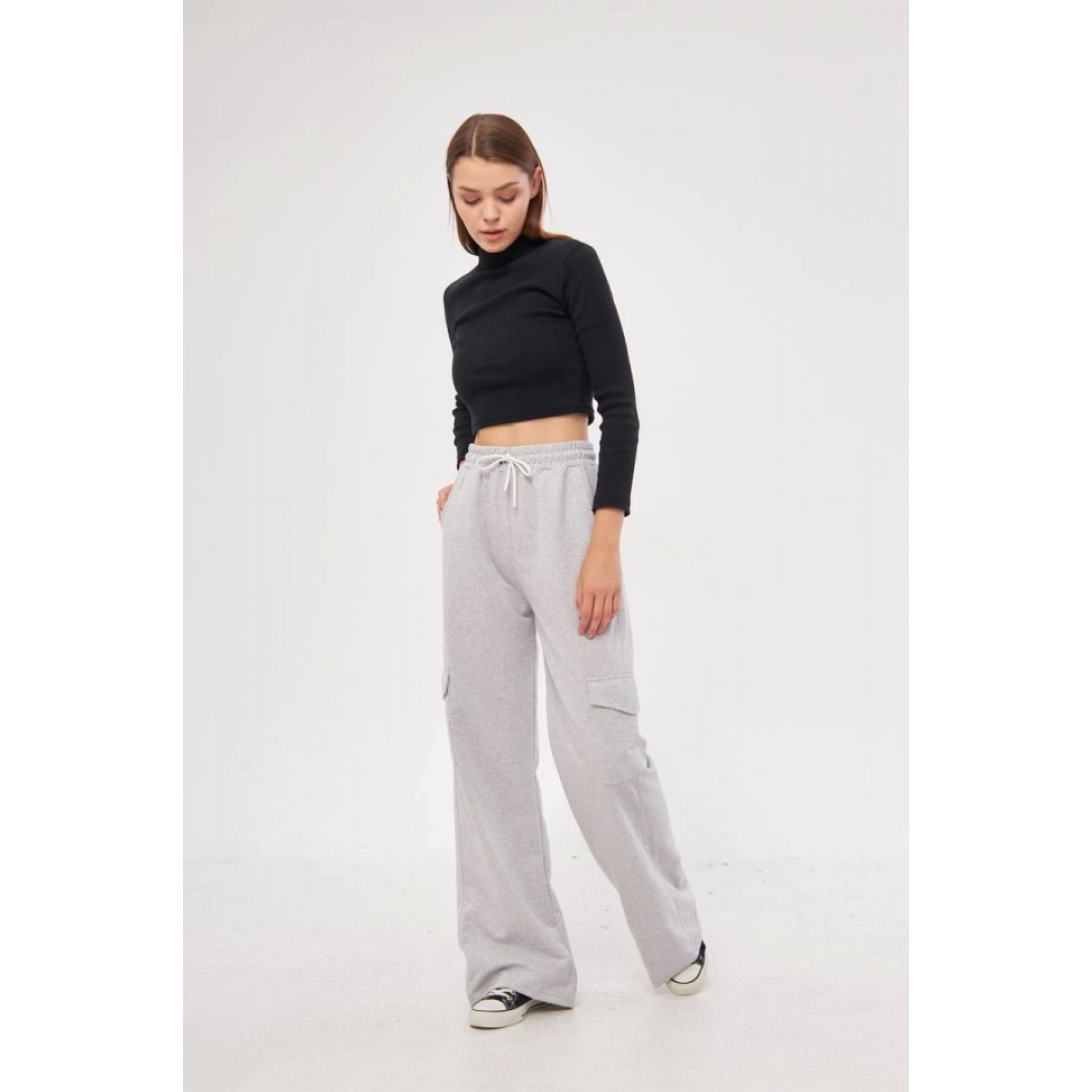 Kargo Cepli Palazzo Oversize Kesim İki Iplik Bol Paça Eşofman Altı Pantalon - Gri 140554 Kargo Cepli Palazzo Oversize Kesim İki Iplik Bol Paça Eşofman Altı Pantalon - Gri 140554