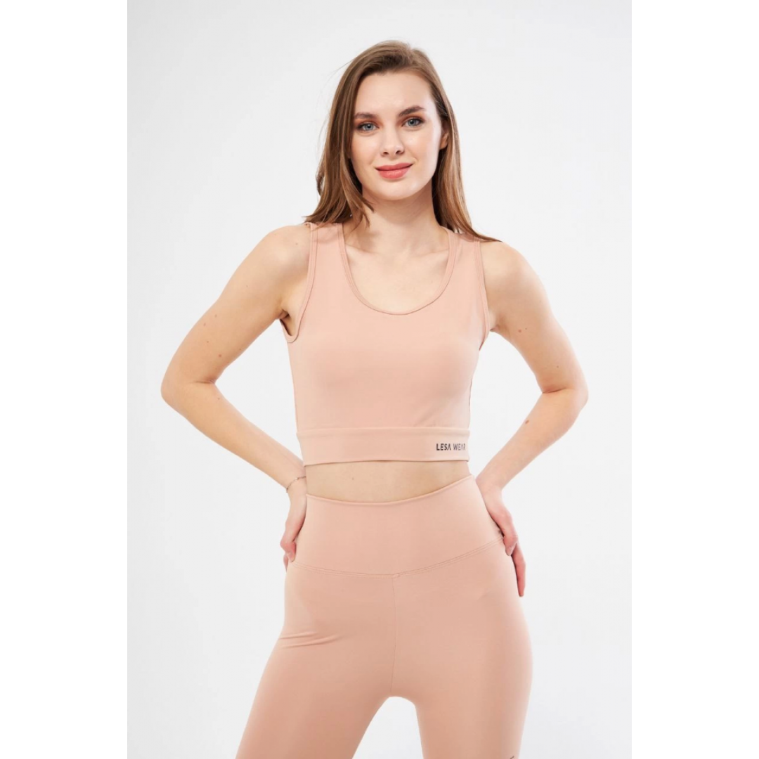 Kolsuz Sporcu Baskılı Crop - Bej - 140624 Kolsuz Sporcu Baskılı Crop - Bej - 140624