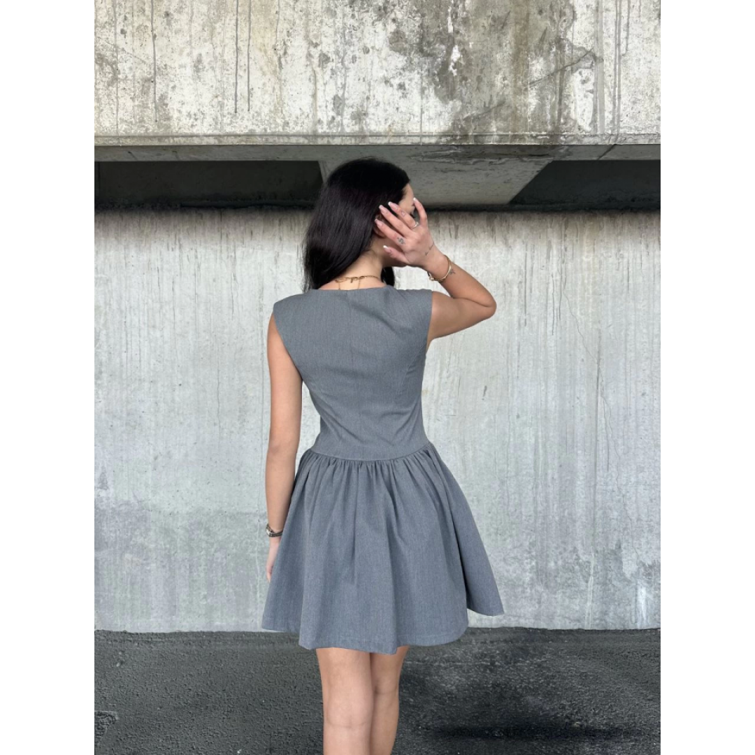 Kolsuz Mini Elbise- Gri - 141352 Kolsuz Mini Elbise- Gri - 141352