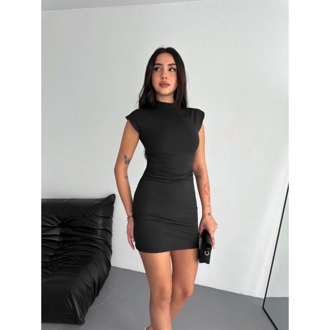 Yarım Bogazlı Kolsuz Mini Boy Elbise - Siyah 141856 Yarım Bogazlı Kolsuz Mini Boy Elbise - Siyah 141856