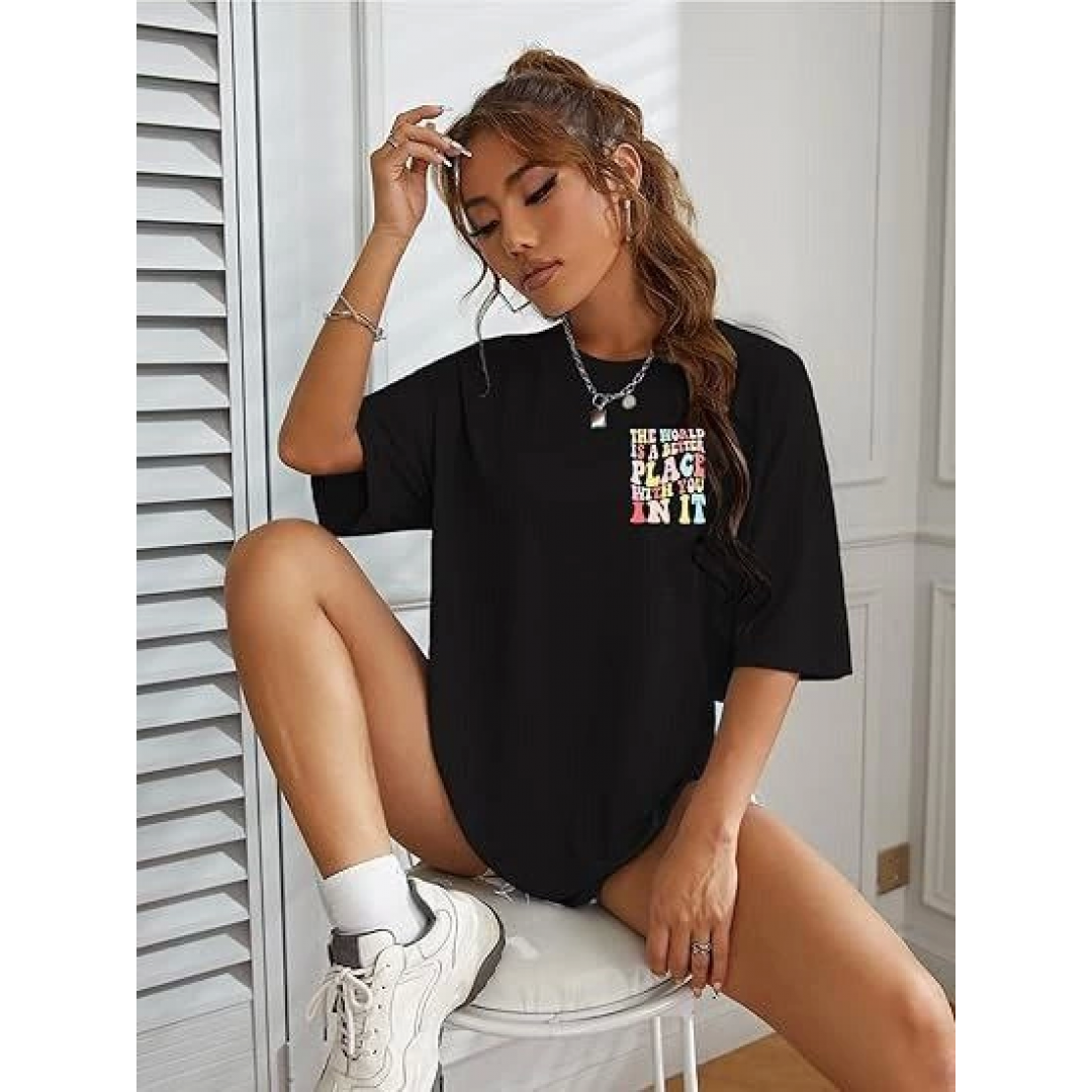 Bisiklet Yaka Baskılı T-shirt - Siyah