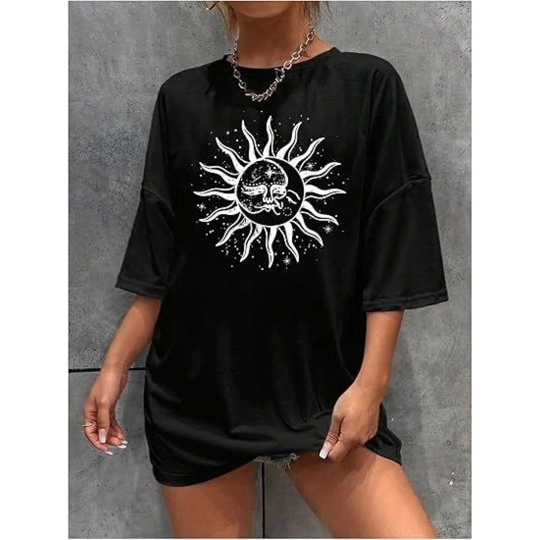 Bisiklet Yaka Baskılı T-shirt - Siyah
