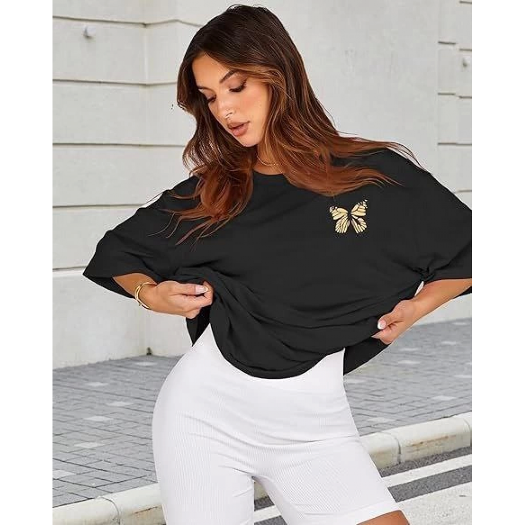 Bisiklet Yaka Baskılı T-shirt - Siyah