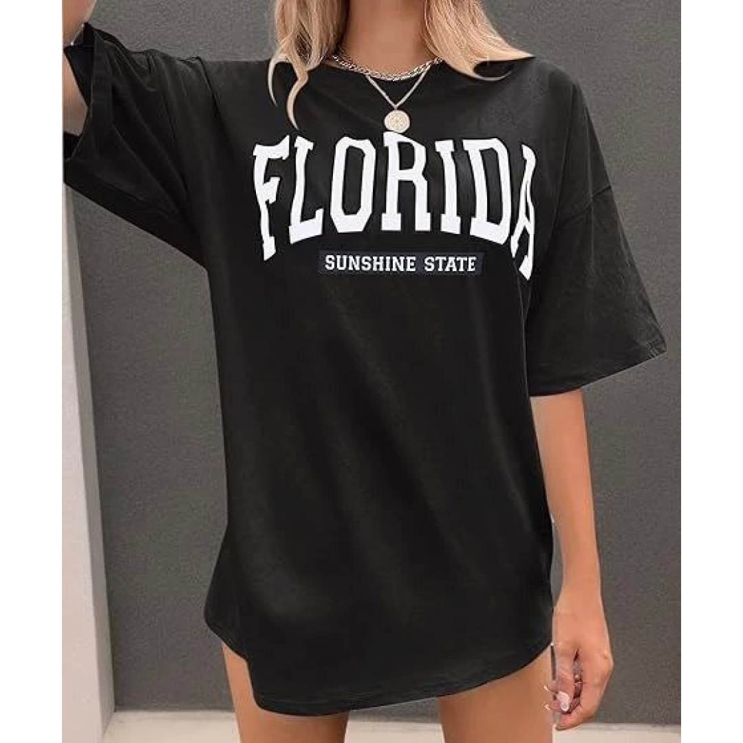Bisiklet Yaka Baskılı T-shirt - Siyah