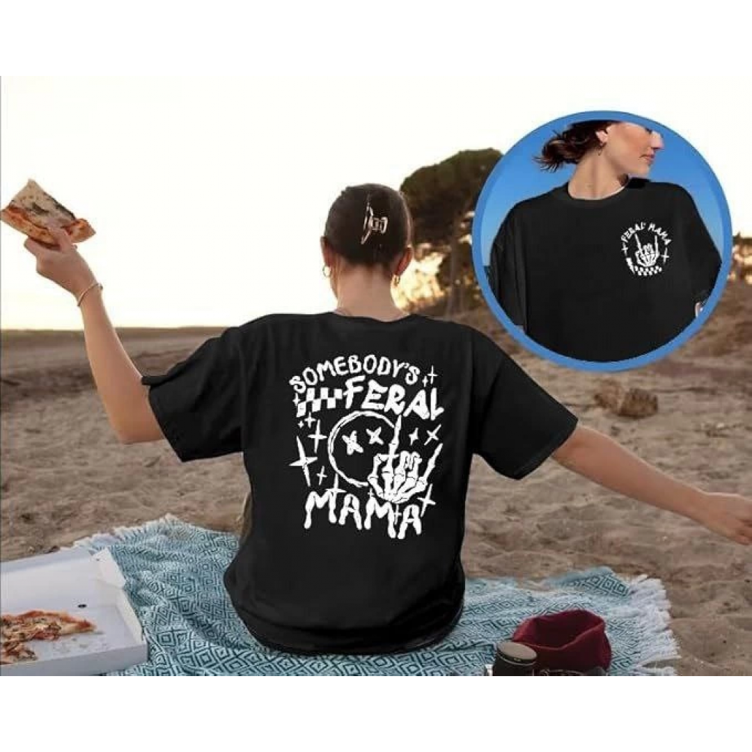 Bisiklet Yaka Baskılı T-shirt - Siyah