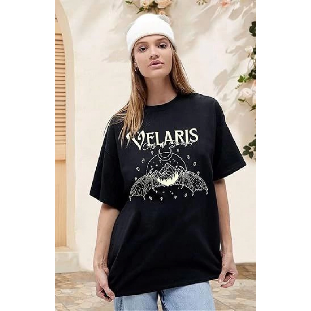 Bisiklet Yaka Baskılı T-shirt - Siyah