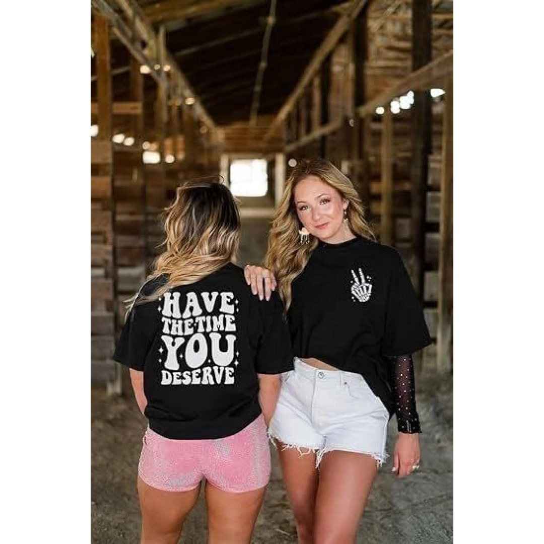 Bisiklet Yaka Kısa Kol Baskılı T-shirt - Siyah
