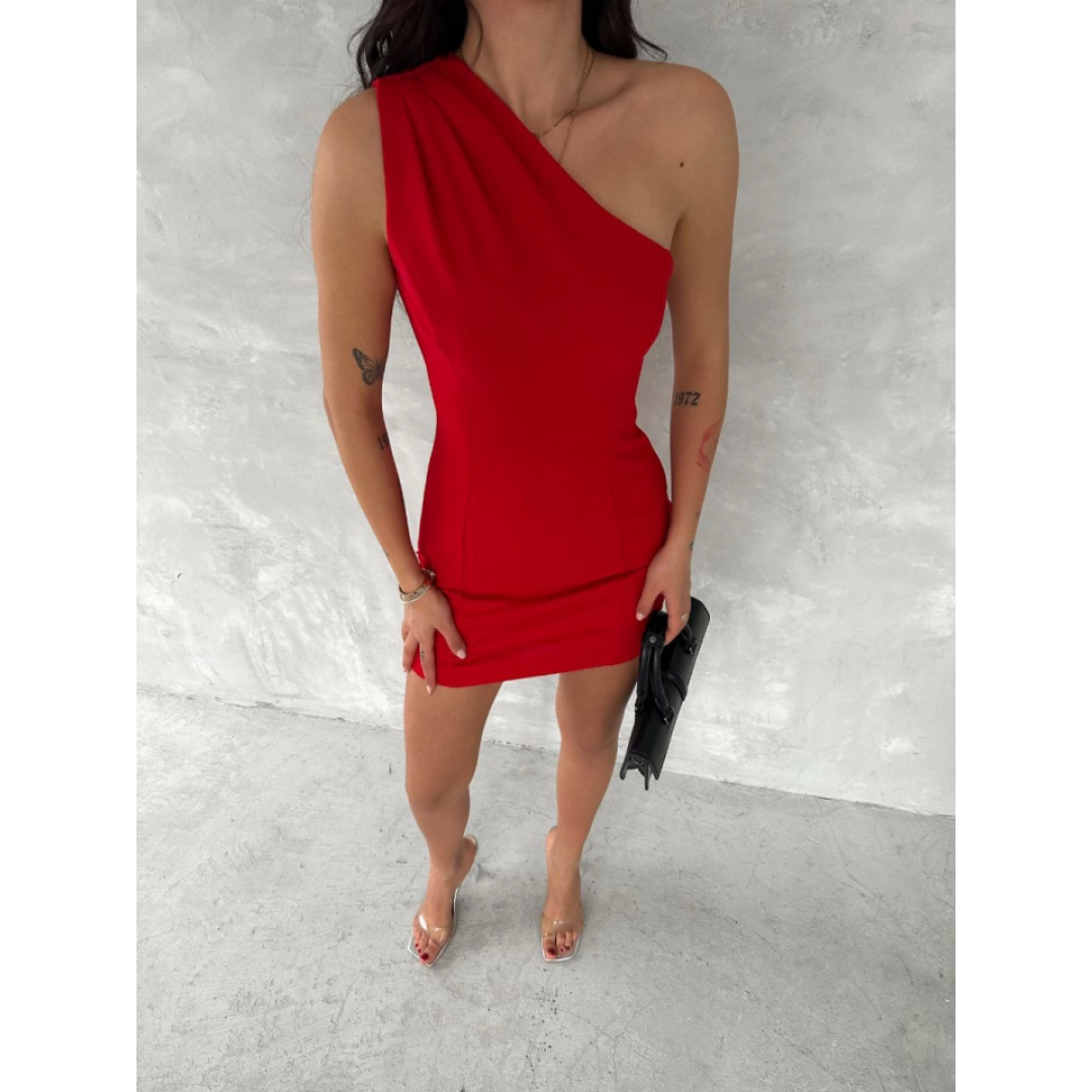 Tek Omuzlu Kolsuz Mini Boy Elbise - Kırmızı 142492 Tek Omuzlu Kolsuz Mini Boy Elbise - Kırmızı 142492