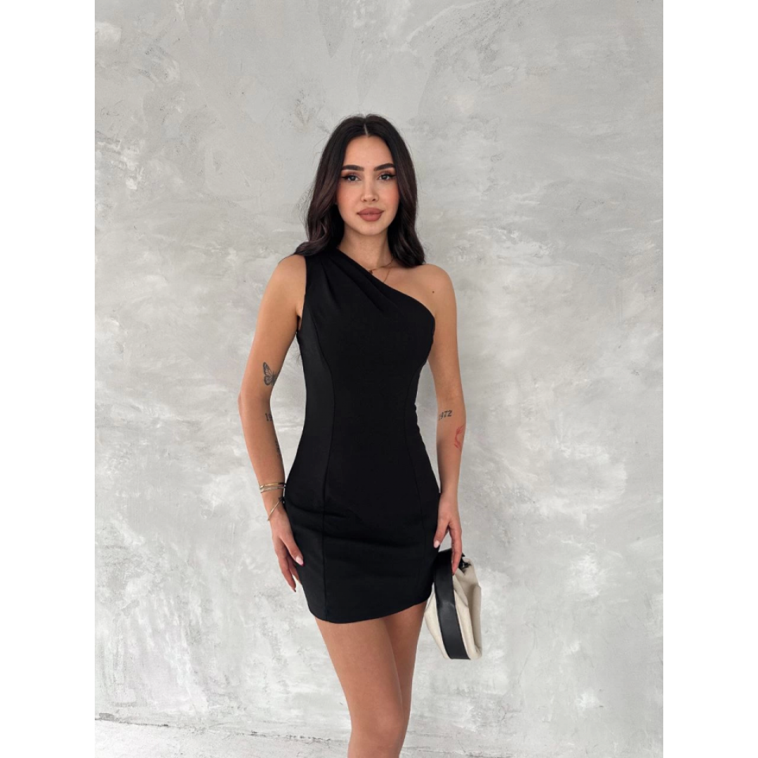 Tek Omuzlu Kolsuz Mini Boy Elbise - Siyah 142493 Tek Omuzlu Kolsuz Mini Boy Elbise - Siyah 142493