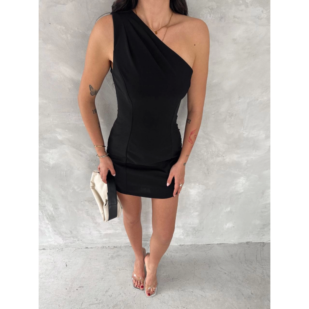 Tek Omuzlu Kolsuz Mini Boy Elbise - Siyah 142493 Tek Omuzlu Kolsuz Mini Boy Elbise - Siyah 142493