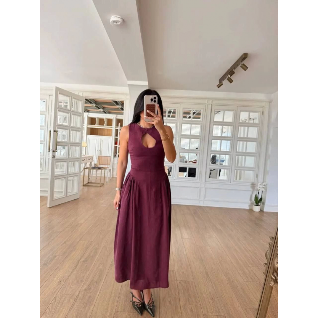 Kolsuz Uzun Kabardin Elbise - Bordo - 142669 Kolsuz Uzun Kabardin Elbise - Bordo - 142669