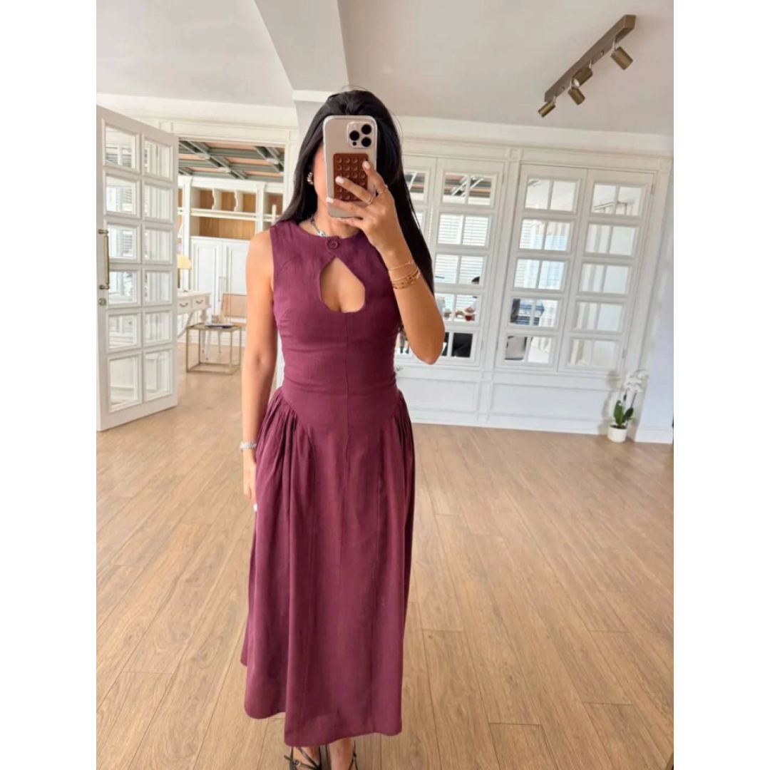 Kolsuz Uzun Kabardin Elbise - Bordo - 142669 Kolsuz Uzun Kabardin Elbise - Bordo - 142669