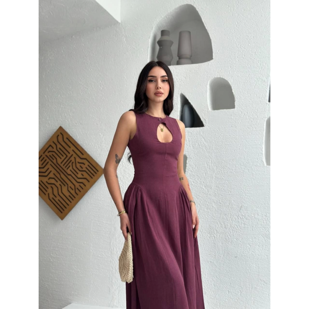 Kolsuz Uzun Kabardin Elbise - Bordo - 142669 Kolsuz Uzun Kabardin Elbise - Bordo - 142669